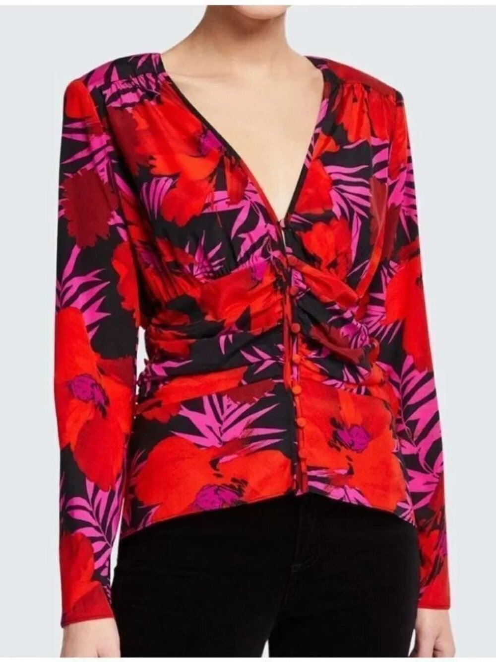 Veronica Beard Pevero Floral Stretch Silk Top - Picture 4 of 4